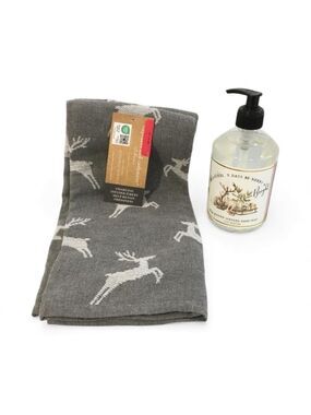 Charcoal Reindeer Hand Towel w/ Mistletoe Scented Hand Soap